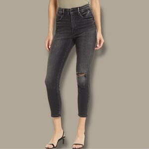 Good American ‘Good Waist Crop Jeans’ GWC844T in Distressed “Black157” Size 27